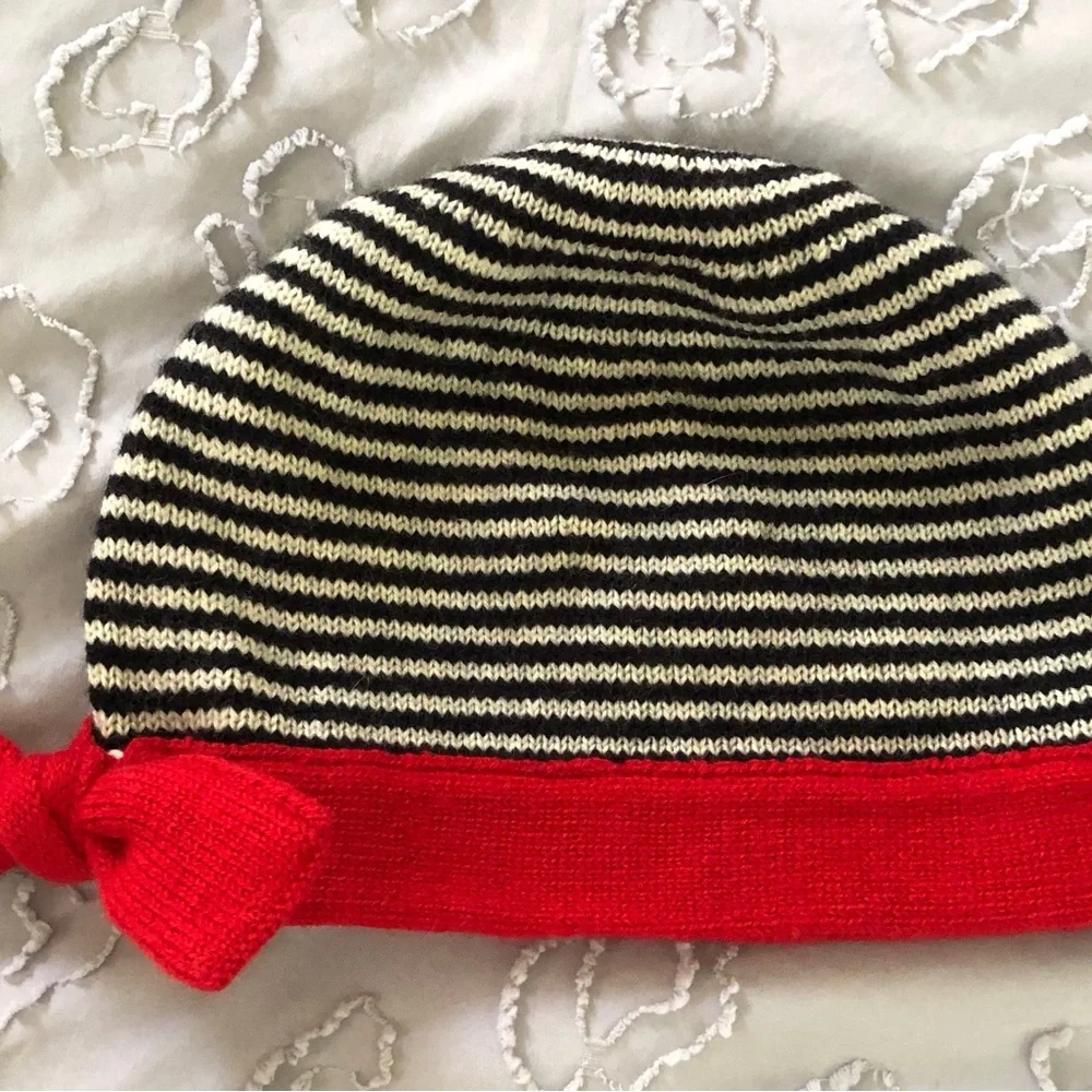kate spade Black and White Striped Kids Hat with Red Accent Bow